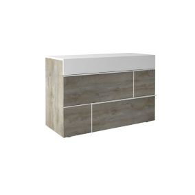 Commode 3 tiroirs Chêne délavé/Blanc mat - FLORINE