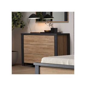 Commode 3 tiroirs Chêne naturel/Noir - ZEUS