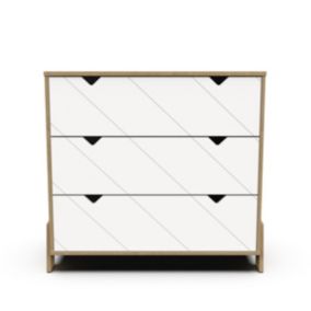 Commode 3 tiroirs décor blanc et chêne hamilton L93,9 cm - ALBIZIA