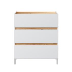 Commode 3 tiroirs décor chêne nodi et blanc L79 cm - TEMPUS