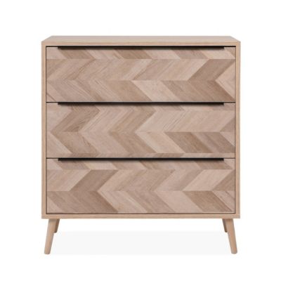 Commode 3 tiroirs décor chêne sonoma et effet chevron L80 cm - TORUN