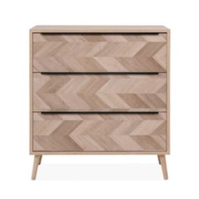 Commode 3 tiroirs décor chêne sonoma et effet chevron L80 cm - TORUN
