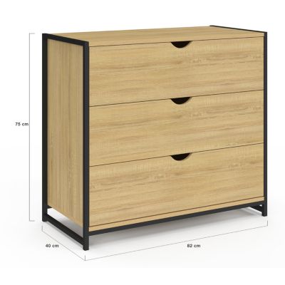 Commode 3 tiroirs DETROIT 80 cm design industriel