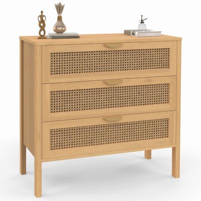Commode 3 tiroirs EDHEN 80 cm cannage coloris bois
