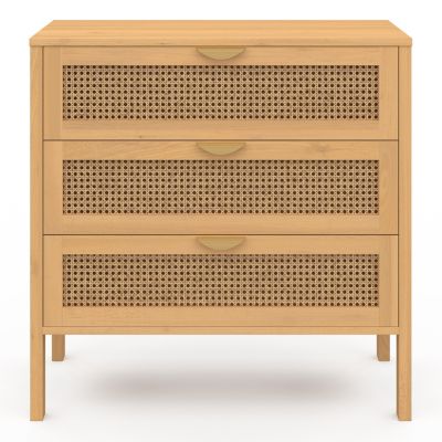 Commode 3 tiroirs EDHEN 80 cm cannage coloris bois