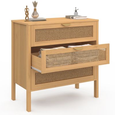 Commode 3 tiroirs EDHEN 80 cm cannage coloris bois