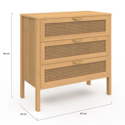 Commode 3 tiroirs EDHEN 80 cm cannage coloris bois
