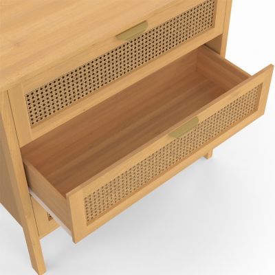 Commode 3 tiroirs EDHEN 80 cm cannage coloris bois