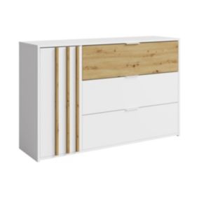 Commode 3 tiroirs et 1 porte - Coloris : Naturel et blanc - TUNALO