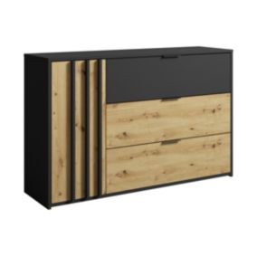 Commode 3 tiroirs et 1 porte - Noir et Naturel - TUNALO