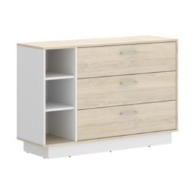 Commode 3 tiroirs et 3 niches  - Coloris : Naturel et blanc - LEANDRE