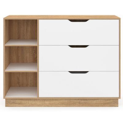 Commode 3 tiroirs et 3 niches OXANA hêtre et blanc