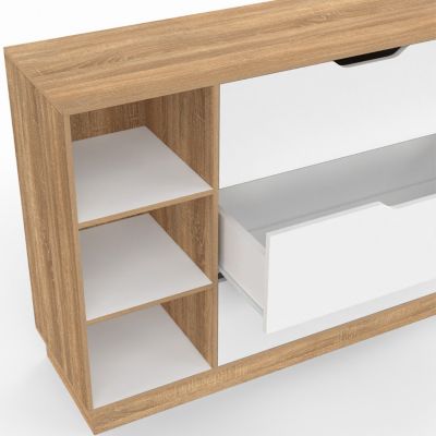 Commode 3 tiroirs et 3 niches OXANA hêtre et blanc