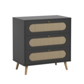 Commode 3 Tiroirs Façade avec Cannage en Rotin L85cm - Canne