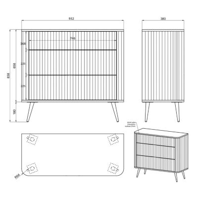 Commode 3 tiroirs grège 93 cm OVARLO