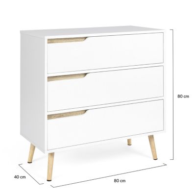 Commode 3 tiroirs HELSINKI 80 cm scandinave blanc