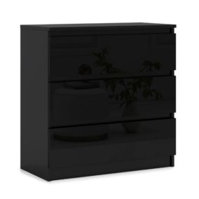 Commode 3 Tiroirs, Noir Mat / Noir Brillant, 70 X 39 X 79 Cm
