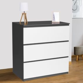 Commode 3 tiroirs TOMI 78 cm bois gris et blanc