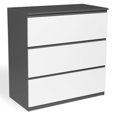 Commode 3 tiroirs TOMI 78 cm bois gris et blanc