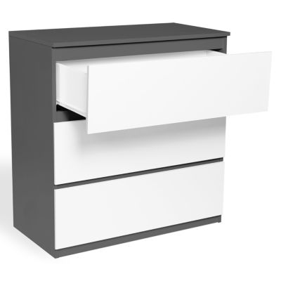 Commode 3 tiroirs TOMI 78 cm bois gris et blanc