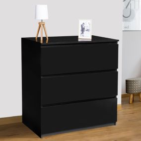 Commode 3 tiroirs TOMI 78 cm bois noir