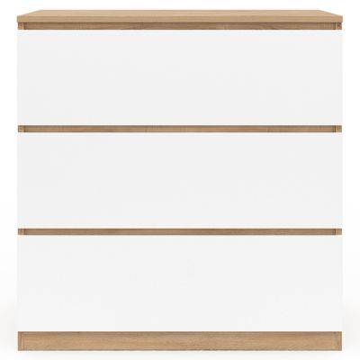 Commode 3 tiroirs TOMI 78 cm façon hêtre et blanc