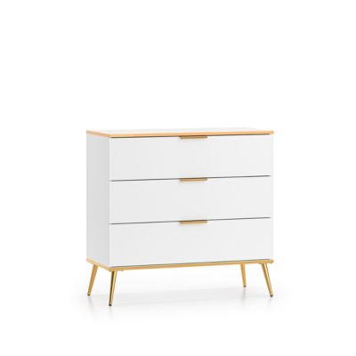 Commode TOMI 3 tiroirs 78cm bois blanc style contemporain