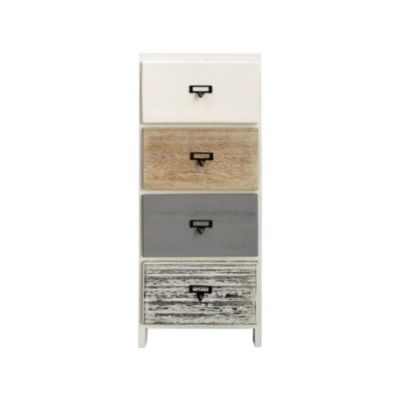 Commode 4 Tiroirs Bois Blanc Beige Gris Monté 79x30x24