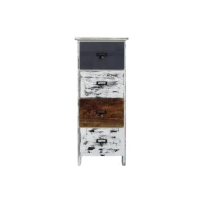 Commode 4 Tiroirs Bois Rétro Blanc Gris Marron 74x28x28