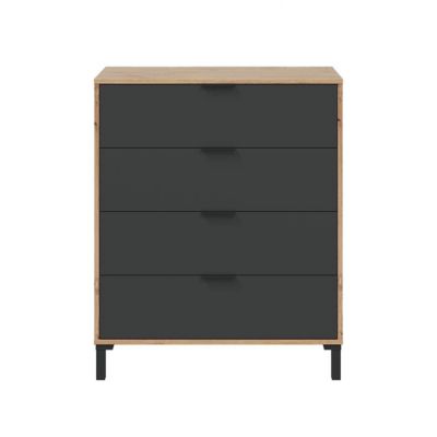 Commode 4 tiroirs décor chêne noueux et gris anthracite - L77,5 cm