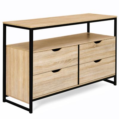 Commode 4 tiroirs DETROIT 110 cm design industriel avec étagère
