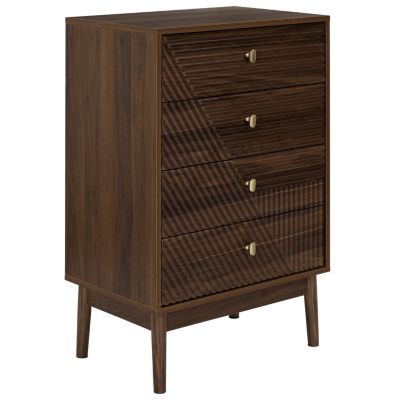 Commode 4 tiroirs effet noyer Marron, L. 60 x l. 40 x H. 90 cm, TIFFANY