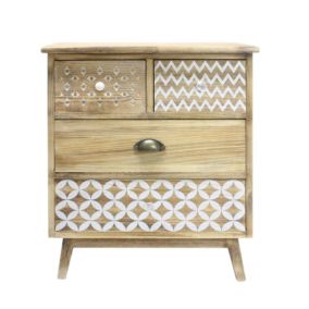 Commode 4 Tiroirs en Bois clair Shabby Boho pour la Cuisine, l'Entrée
