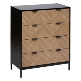 Commode 4 tiroirs en bois et métal CHEVRONS - Beige et noir