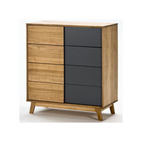 Commode 4 tiroirs Gris/Bois - JANETTE
