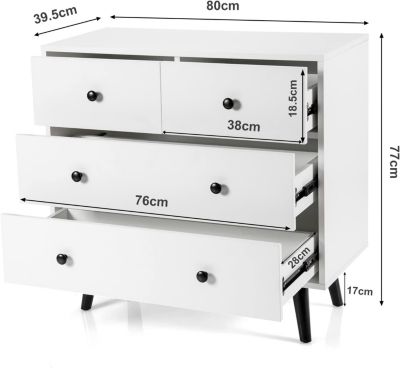 Commode à 4 Tiroirs Meuble de Rangement avec Dispositif Anti basculement 4 Tiroirs en Bois Chambre à Coucher Naturel