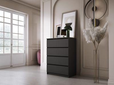 Commode 4 Tiroirs, Noir, 70 X 39 X 101 Cm