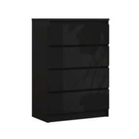 Commode 4 Tiroirs, Noir Mat / Noir Brillant, 70 X 39 X 101 Cm