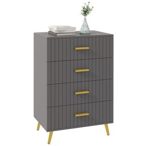 Commode 4 tiroirs style art déco - dim. 60L x 40l x 90H cm - alu. doré panneaux gris