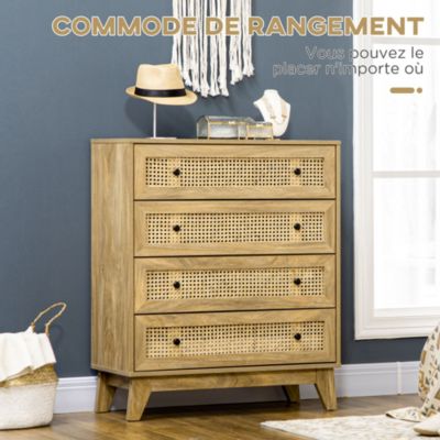 Commode 4 tiroirs style bohème chic cannage en rotin aspect bois de manguier