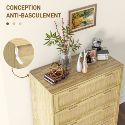 Commode 4 Tiroirs Spacieux En.casa - Meuble Rangement Style Intemporel Chêne 90x70x40 Cm