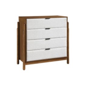 Commode 4 tiroirs - Tissu bouclette - Coloris : Naturel et blanc - GAMURA