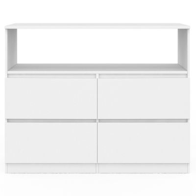 Commode 4 tiroirs TOMI 100 cm avec niche bois blanc