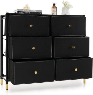 Commode 5 6 8 Tiroirs Meuble de Rangement en Tissu avec Cadre en Métal Dispositif Anti-basculement