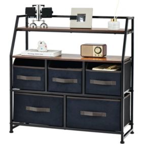 Commode à 5 Tiroirs avec 2 Étagères Ouvertes Meuble de Rangement avec Tiroirs en Tissu Cadre en Métal Robuste