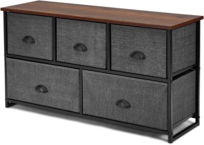 Commode à 5 Tiroirs avec Cadre en Métal Robuste Meuble de Rangement Tiroirs en Tissu Amovibles