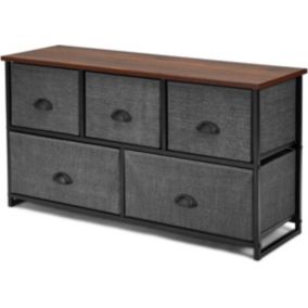 Commode à 5 Tiroirs avec Cadre en Métal Robuste Meuble de Rangement Tiroirs en Tissu Amovibles