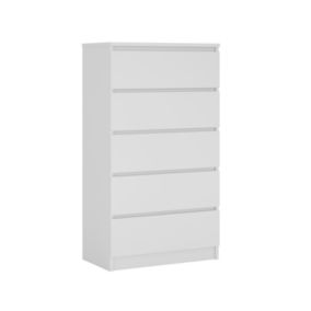 Commode 5 Tiroirs, Blanc Mat 70 X 39 X 125 Cm