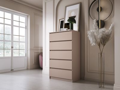 Commode 5 tiroirs, caramel, 70 x 39 x 125 cm