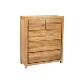 Commode 5 tiroirs en bois de teck - Coloris : Naturel - ALEMIA